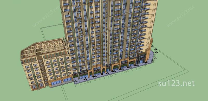 新古典风格折角商业住宅楼SU模型下载草图大师sketchup模型