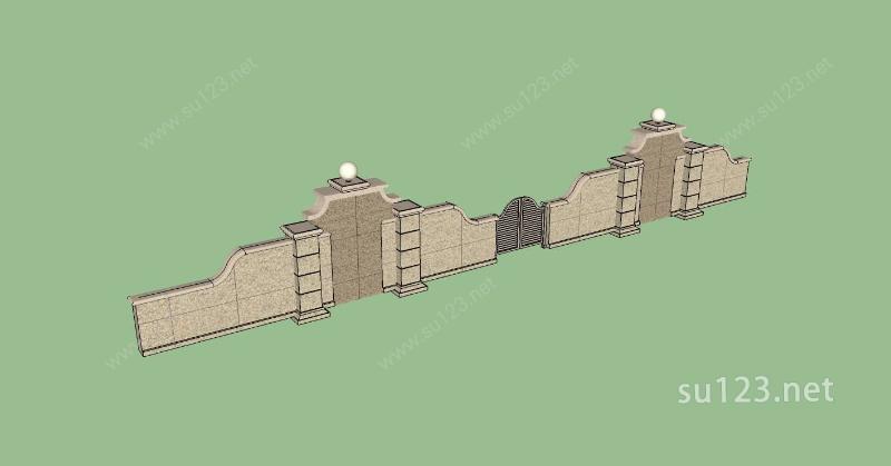 建筑构件-围墙SU模型下载草图大师sketchup模型