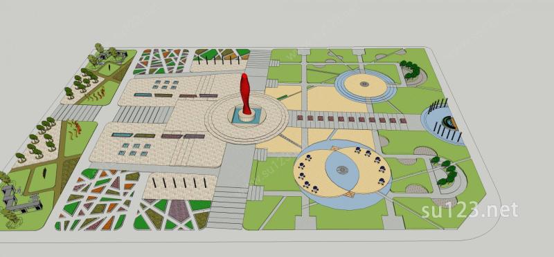 公园广场1SU模型下载草图大师sketchup模型