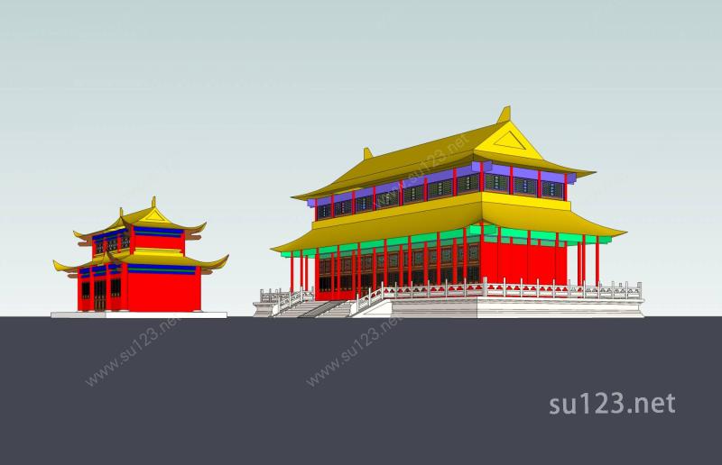 中式景观建筑SU模型下载草图大师sketchup模型