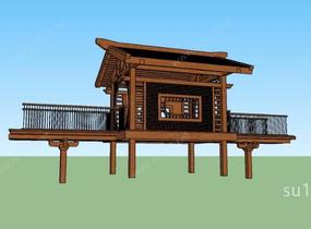新中式景观亭：木亭（钢木结构）SU模型