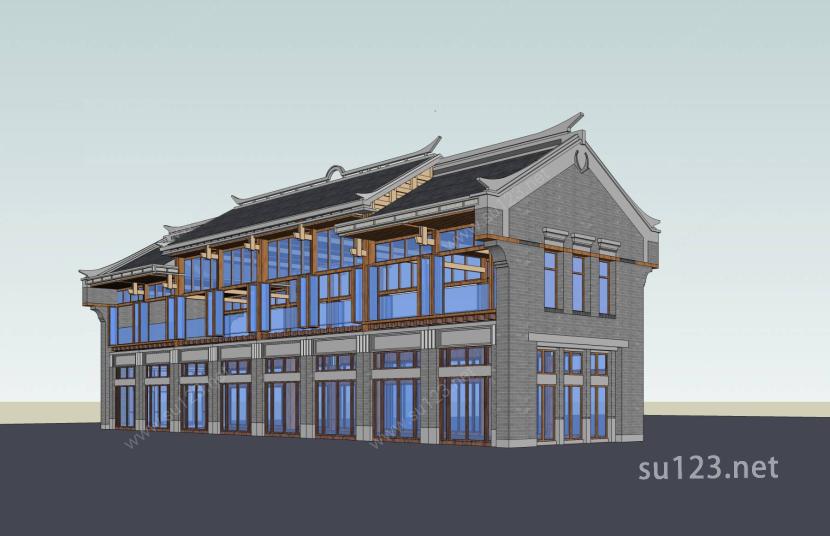 中式小商业楼SU模型