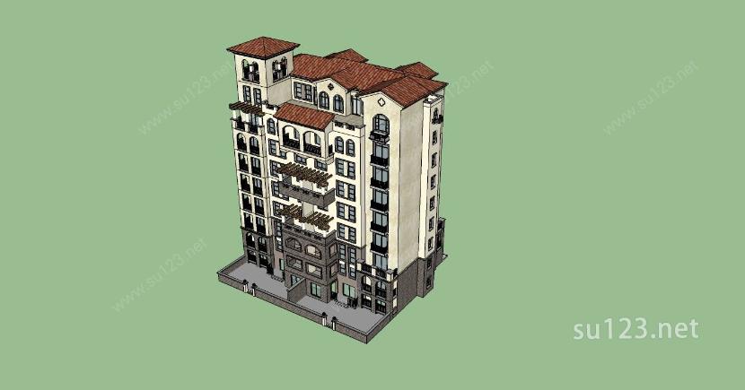 西班牙小高层住宅楼SU模型