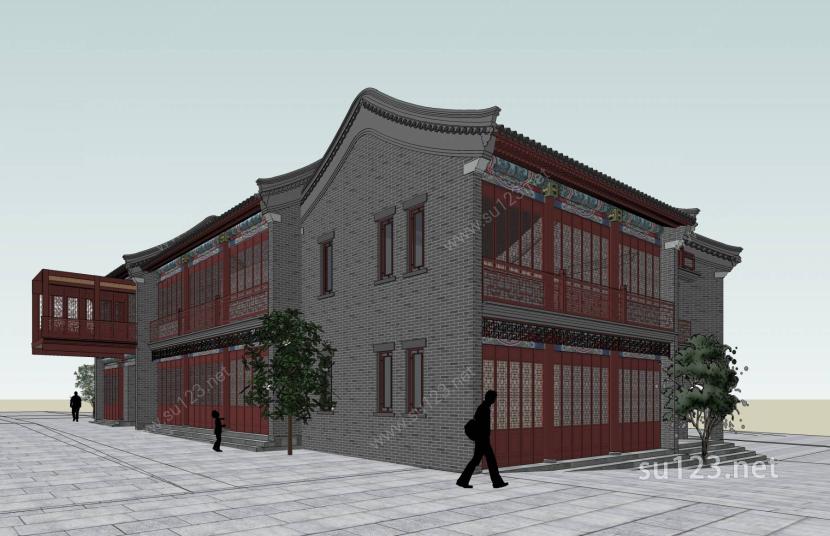 中式商业酒楼SU模型下载草图大师sketchup模型