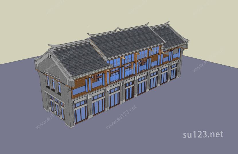 中式小商业楼SU模型下载草图大师sketchup模型