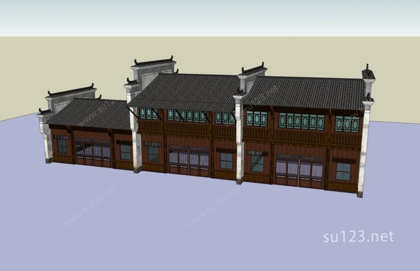 中式小商业楼SU模型下载草图大师sketchup模型