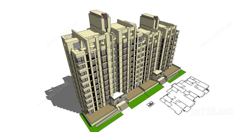 高层住宅设计精模SU模型下载草图大师sketchup模型