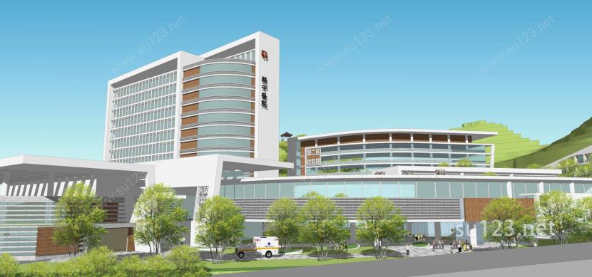 中医院模型0医院整体建筑景观SU模型下载草图大师sketchup模型