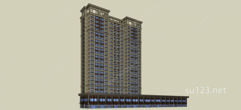 古典风格高层商业住宅楼SU模型