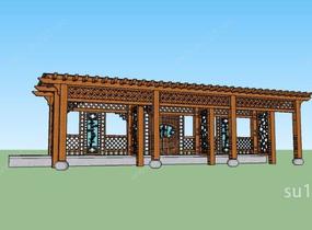 新中式廊架1（钢木结构）SU模型