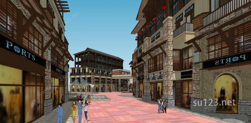 东南亚风格热带风情街东南亚商业街商业建筑SU模型下载草图大师sketchup模型