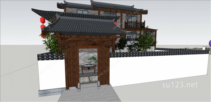 新中式庭院园林建筑SU模型下载草图大师sketchup模型