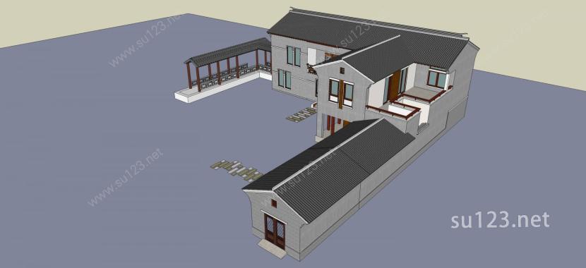 中式多层住宅SU模型下载草图大师sketchup模型