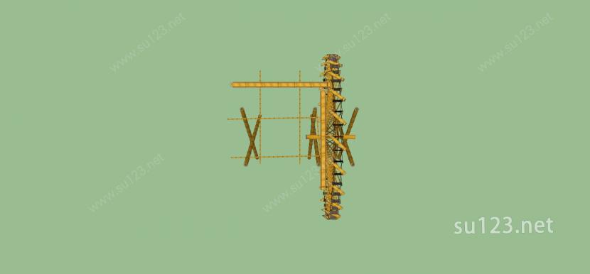 水轮车-竹子的SU模型