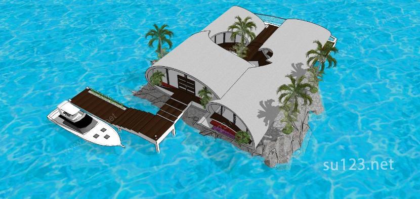 现代岛上别墅SU模型下载草图大师sketchup模型