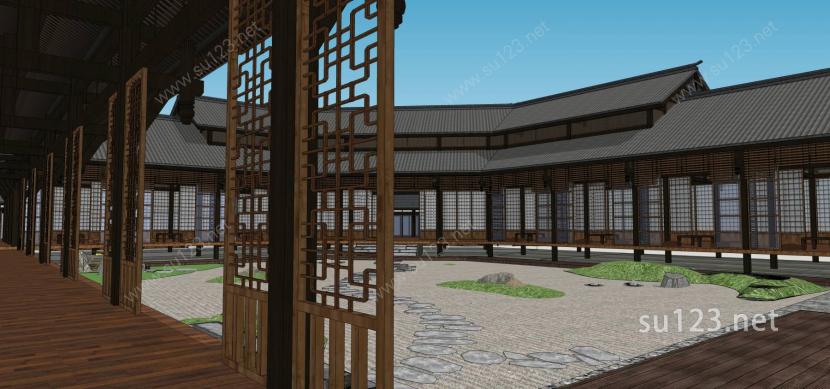 中式禅意建筑新中式建筑su0SU模型下载草图大师sketchup模型