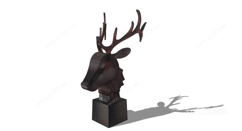 鹿动物雕塑SU模型下载草图大师sketchup模型
