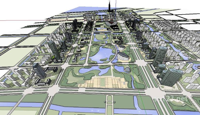 海门规划城市大片总图skp政府办公总图平面SU模型