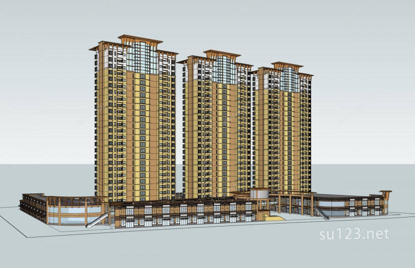 现代高层商业住宅楼SU模型