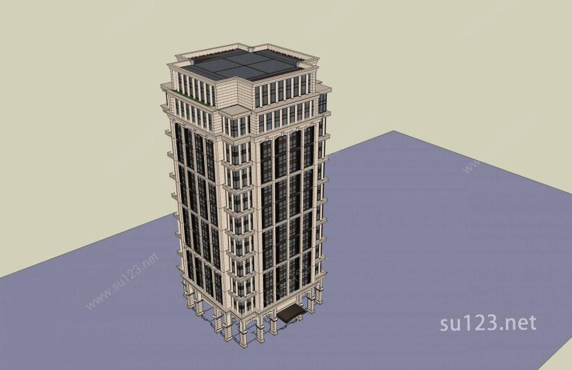 欧式高层住宅楼SU模型下载草图大师sketchup模型