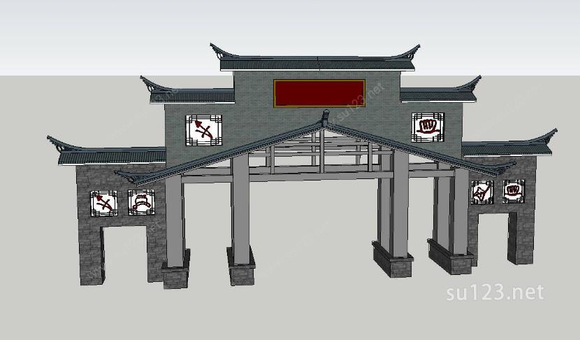 中式大门门楼模型SU模型