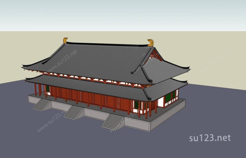 中式讲堂SU模型下载草图大师sketchup模型