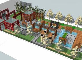 新中式会所屋顶花园商业景观SU模型