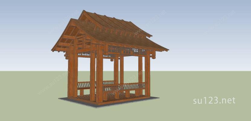 新中式景观亭（木结构，歇山亭）SU模型