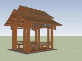 新中式景观亭（木结构，歇山亭）SU模型