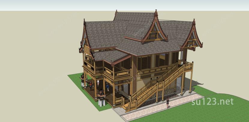 傣族建筑东南亚风格建筑木屋SU模型