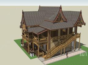 傣族建筑东南亚风格建筑木屋SU模型