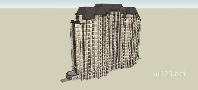 法式风格高层住宅SU模型下载草图大师sketchup模型