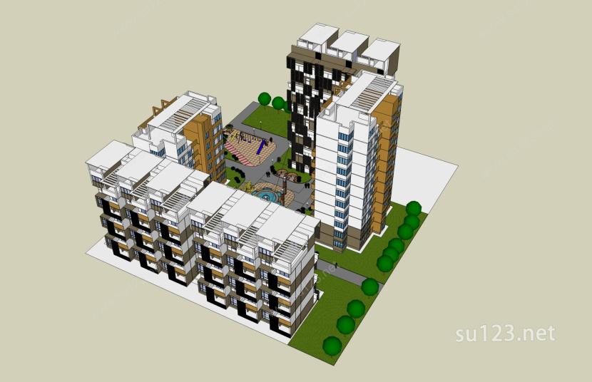 现代住宅楼SU模型