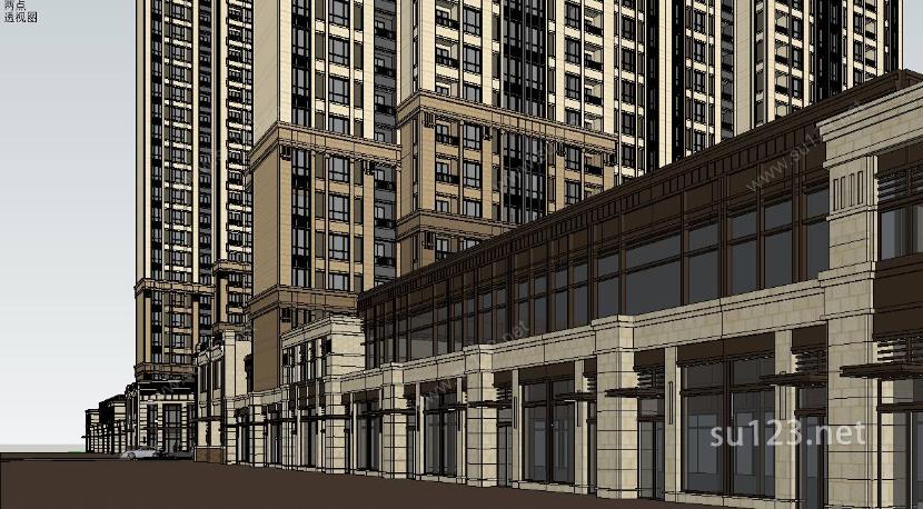 太湖官邸 入口局部透视 新古典商业街+欧式高层SU模型