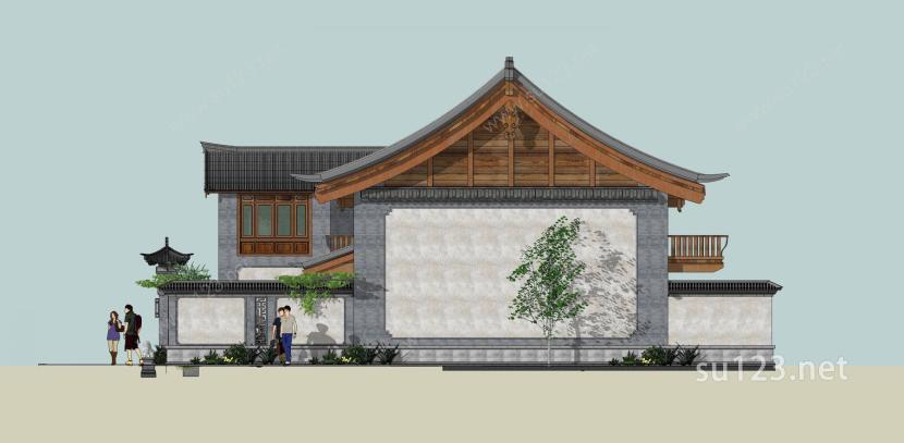 四开间院子中式建筑传统建筑SU模型下载草图大师sketchup模型