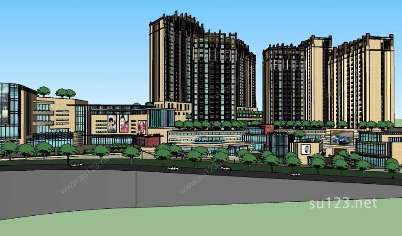 ArtDeco风格高层住宅和综合大型商场精细模型SU模型