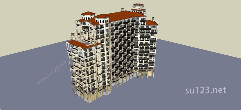 西班牙高层住宅SU模型