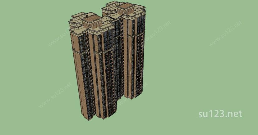 古典风格高层住宅楼SU模型下载草图大师sketchup模型