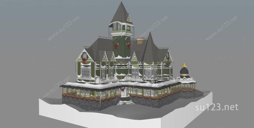 北欧圣诞风情教堂SU模型