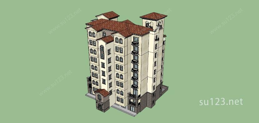 西班牙小高层住宅楼SU模型下载草图大师sketchup模型