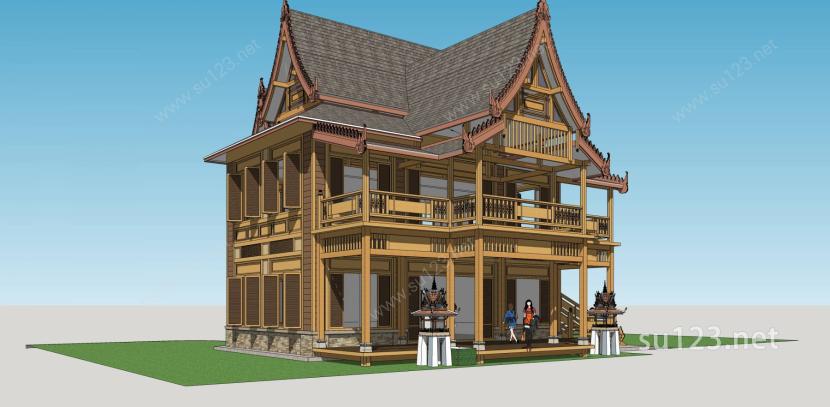 傣族建筑东南亚风格建筑木屋SU模型下载草图大师sketchup模型