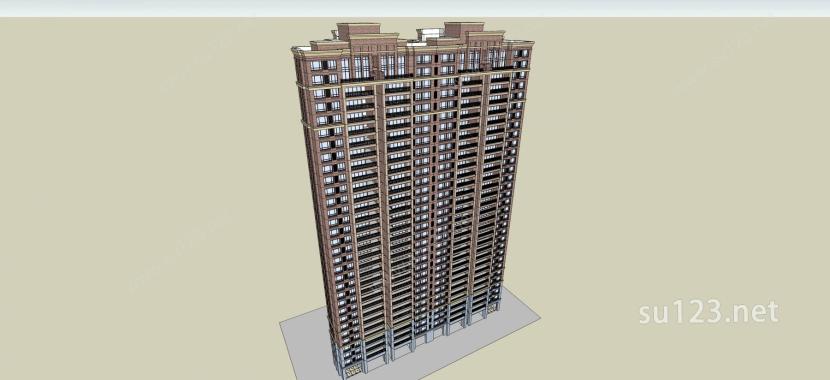新古典风格高层住宅SU模型下载草图大师sketchup模型
