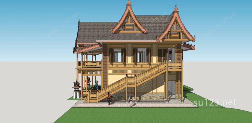 傣族建筑东南亚风格建筑木屋SU模型下载草图大师sketchup模型
