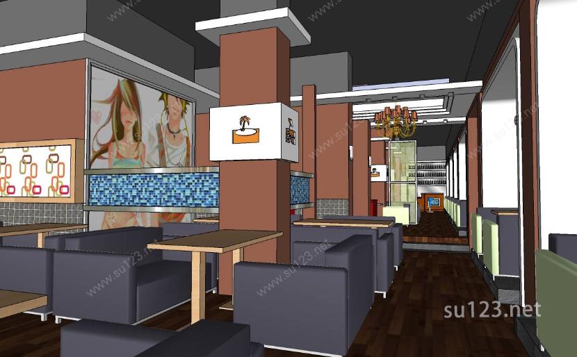 咖啡店 室内设计SU模型下载草图大师sketchup模型