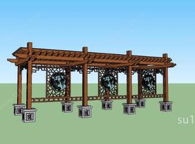 新中式廊架（钢木结构）SU模型