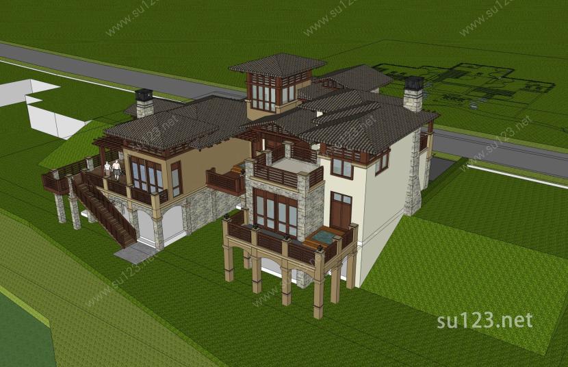 东南亚风格独栋别墅SU模型