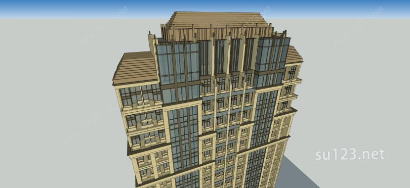 古典风格复式高层住宅SU模型下载草图大师sketchup模型
