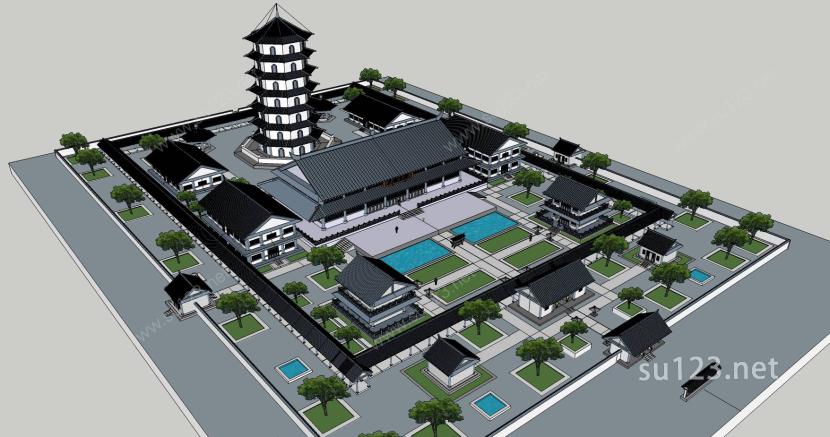 古典寺庙建筑及规划完整SU模型