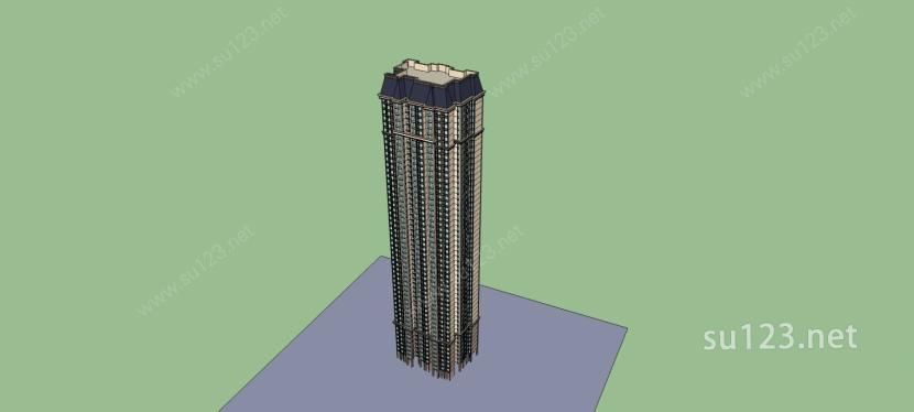 法式超高层住宅楼SU模型下载草图大师sketchup模型