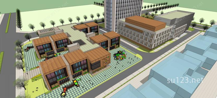 滨湖核心区社区中心幼儿园 +办公楼SU模型下载草图大师sketchup模型